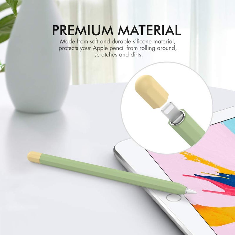 AhaStyle Duotone Case for Apple Pencil 1st Gen, Silicone Sleeve Cover with Cable Adapter Tether Kit Compatible with Apple Pencil 1st Generation(Avocado Green) - Image 4
